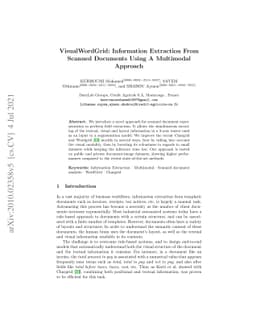 VisualWordGrid: Information Extraction From Scanned Documents Using A
  Multimodal Approach