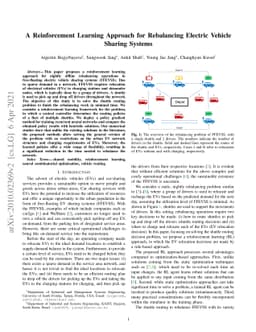 A Reinforcement Learning Approach for Rebalancing Electric Vehicle
  Sharing Systems