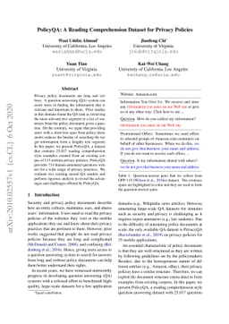 PolicyQA: A Reading Comprehension Dataset for Privacy Policies