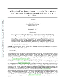 A Note on High-Probability versus In-Expectation Guarantees of
  Generalization Bounds in Machine Learning
