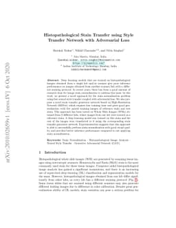 Histopathological Stain Transfer using Style Transfer Network with
  Adversarial Loss