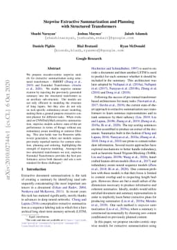 Stepwise Extractive Summarization and Planning with Structured
  Transformers