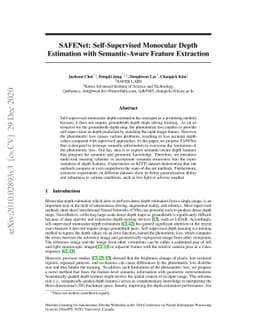 SAFENet: Self-Supervised Monocular Depth Estimation with Semantic-Aware
  Feature Extraction