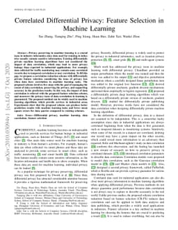 Correlated Differential Privacy: Feature Selection in Machine Learning
