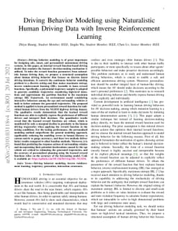 Driving Behavior Modeling using Naturalistic Human Driving Data with
  Inverse Reinforcement Learning