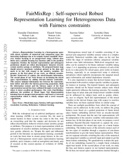 FairMixRep : Self-supervised Robust Representation Learning for
  Heterogeneous Data with Fairness constraints