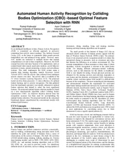 Automated Human Activity Recognition by Colliding Bodies
  Optimization-based Optimal Feature Selection with Recurrent Neural Network