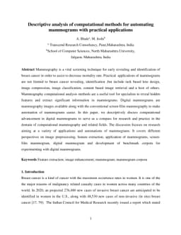 Descriptive analysis of computational methods for automating mammograms
  with practical applications