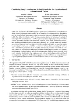Combining Deep Learning and String Kernels for the Localization of Swiss
  German Tweets