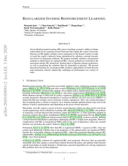 Regularized Inverse Reinforcement Learning