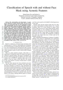 Classification of Speech with and without Face Mask using Acoustic
  Features