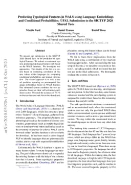 Predicting Typological Features in WALS using Language Embeddings and
  Conditional Probabilities: ÚFAL Submission to the SIGTYP 2020 Shared Task