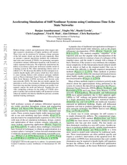 Accelerating Simulation of Stiff Nonlinear Systems using Continuous-Time
  Echo State Networks