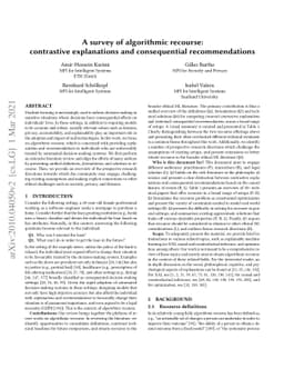 A survey of algorithmic recourse: definitions, formulations, solutions,
  and prospects