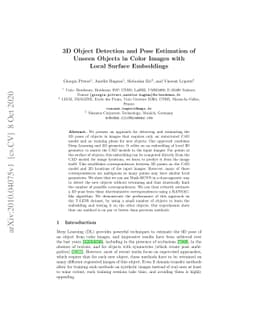 3D Object Detection and Pose Estimation of Unseen Objects in Color
  Images with Local Surface Embeddings