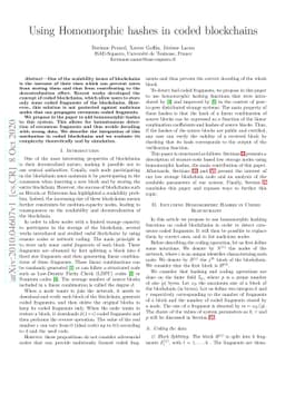 Using Homomorphic hashes in coded blockchains