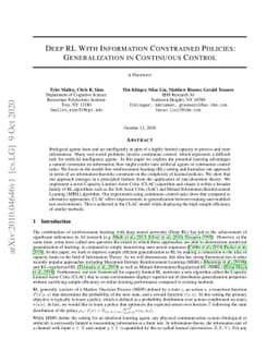 Deep RL With Information Constrained Policies: Generalization in
  Continuous Control