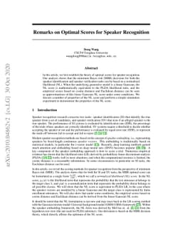Remarks on Optimal Scores for Speaker Recognition