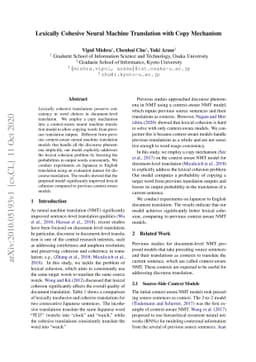 Lexically Cohesive Neural Machine Translation with Copy Mechanism