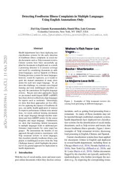 Detecting Foodborne Illness Complaints in Multiple Languages Using
  English Annotations Only