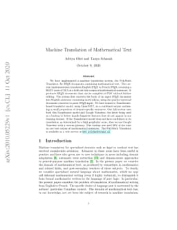 Machine Translation of Mathematical Text