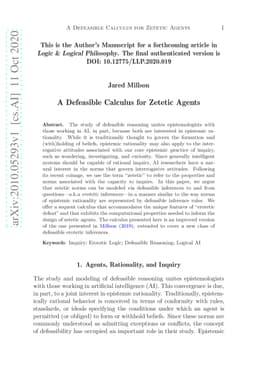 A Defeasible Calculus for Zetetic Agents