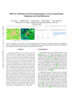 H2O-Net: Self-Supervised Flood Segmentation via Adversarial Domain
  Adaptation and Label Refinement