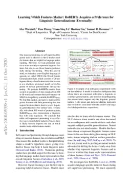 Learning Which Features Matter: RoBERTa Acquires a Preference for
  Linguistic Generalizations (Eventually)