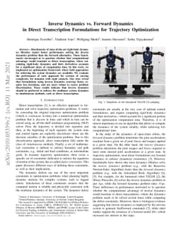 Inverse Dynamics vs. Forward Dynamics in Direct Transcription
  Formulations for Trajectory Optimization