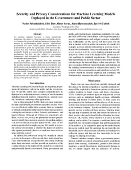 Security and Privacy Considerations for Machine Learning Models Deployed
  in the Government and Public Sector (white paper)