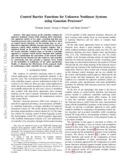 Control Barrier Functions for Unknown Nonlinear Systems using Gaussian
  Processes
