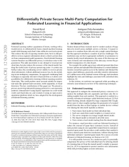 Differentially Private Secure Multi-Party Computation for Federated
  Learning in Financial Applications