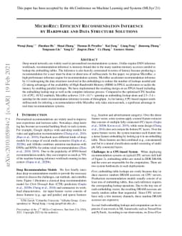 MicroRec: Efficient Recommendation Inference by Hardware and Data
  Structure Solutions