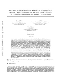 Chatbot Interaction with Artificial Intelligence: Human Data
  Augmentation with T5 and Language Transformer Ensemble for Text
  Classification