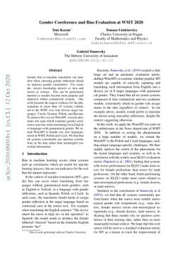 Gender Coreference and Bias Evaluation at WMT 2020