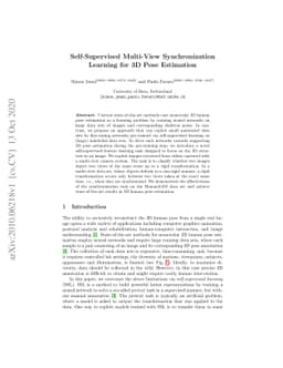 Self-Supervised Multi-View Synchronization Learning for 3D Pose
  Estimation