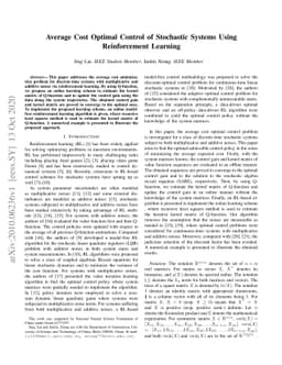 Average Cost Optimal Control of Stochastic Systems Using Reinforcement
  Learning
