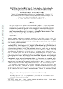 BRUMS at SemEval-2020 Task 3: Contextualised Embeddings for Predicting
  the (Graded) Effect of Context in Word Similarity