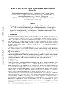RGCL at SemEval-2020 Task 6: Neural Approaches to Definition Extraction