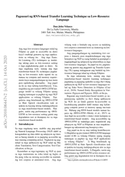 Pagsusuri ng RNN-based Transfer Learning Technique sa Low-Resource
  Language