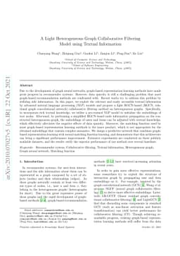A Light Heterogeneous Graph Collaborative Filtering Model using Textual
  Information