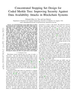 Concentrated Stopping Set Design for Coded Merkle Tree: Improving
  Security Against Data Availability Attacks in Blockchain Systems
