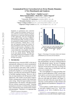 Grammatical Error Correction in Low Error Density Domains: A New
  Benchmark and Analyses