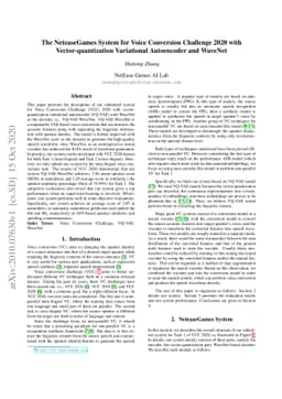 The NeteaseGames System for Voice Conversion Challenge 2020 with
  Vector-quantization Variational Autoencoder and WaveNet