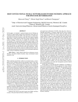 Deep Convolutional Neural Network-based Inverse Filtering Approach for
  Speech De-reverberation