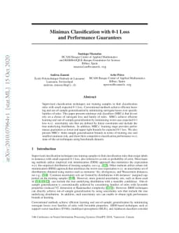 Minimax Classification with 0-1 Loss and Performance Guarantees