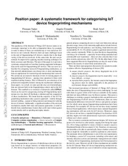Position paper: A systematic framework for categorising IoT device
  fingerprinting mechanisms