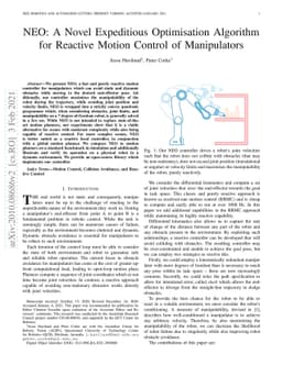 NEO: A Novel Expeditious Optimisation Algorithm for Reactive Motion
  Control of Manipulators
