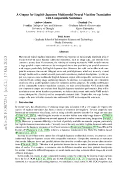 A Corpus for English-Japanese Multimodal Neural Machine Translation with
  Comparable Sentences