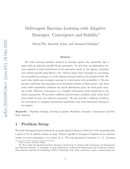 Multi-agent Bayesian Learning with Adaptive Strategies: Convergence and
  Stability